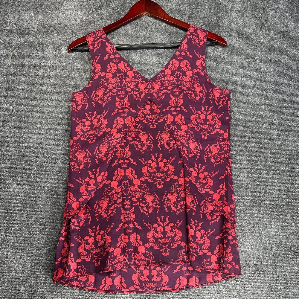 CAbi Top Womens XS Cameo Layered Tank Plum Red Sleeveless V Neck Popover 3258